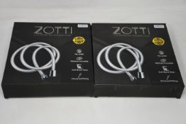 Ten Boxed Zotti 1.75m PVC Shower Hoses in silver colour.