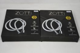 Ten Boxed Zotti 1.75m PVC Shower Hoses in silver colour.