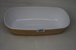 Two boxes of three Dalebrook Melamine Curved Buffet Display Serving Crock Bowl - White/Oak effect.