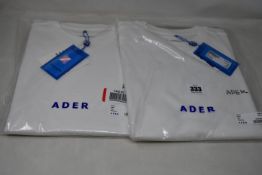 Two as new Ader Error Calli T-shirts (Size A3 - RRP £85 each).