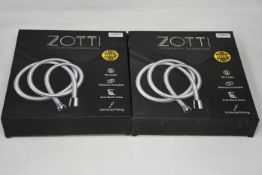 Ten Boxed Zotti 1.75m PVC Shower Hoses in silver colour.