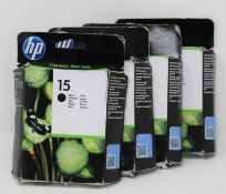 Four boxed as new HP 15 Black Ink Cartridges (P/N: C6615DE) (Boxes sealed, some damage to boxes).