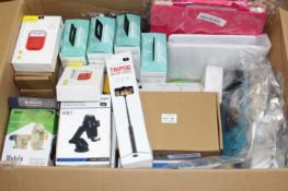 A box of assorted as new electrical items and accessories to include Airpod Charging Cases, LED