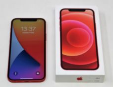 A pre-owned Apple iPhone 12 (Global/A2403) 128GB in Red (FRP clear. Some scratches to screen glass