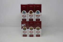 Six boxes of ten (10ml) OPLus E-Liquid in American Blend, Classic Tobacco and Ice Mint 18mg/ml (Over