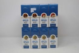 Eight boxes of ten (10ml) OPLus E-Liquid in Classic Tobacco, Apple and Fruit Mix 6mg/ml (Over 18s