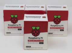 Four boxed as new Raspberry Pi 15.3W USB-C Power Supplies (UK model, Black) (Some damage to boxes).