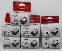 Five boxed as new Canon Pixma 545 Black Ink Cartridges (PG-545 8ml) and two boxed as new Canon Pixma