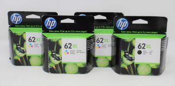 Three boxed as new HP 62XL Tri-color Ink Cartridges (C2P07AE ABE) (Expiry: July 2022) and one