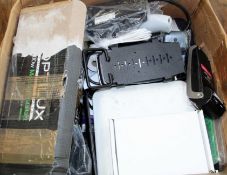 COLLECTION ONLY: A box of assorted new and pre-owned small electrical items and accessories.