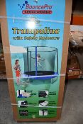 A boxed as new Sportspower 8ft trampoline with safety enclosure.