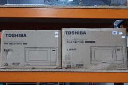 Two as new Toshiba microwave ovens; a ML-EM23P(SS) L Series 23L 800W and a MM-EM20P(WH) M Series 20L