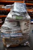 A pallet of assorted household furniture and related items.
