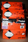 Four Paslode 141075 2.8 x 51mm Round Ring Shank Nails x 3300 with 3 Fuel Cells (Some damage to