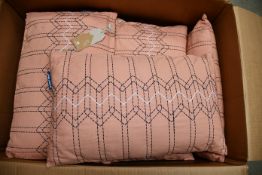 Nine as new Present Time cushions in dusty pink with blue and white stitching (30 x 50cm).