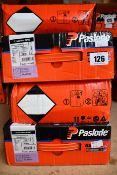 Four Paslode 141073 3.1 x 63mm Round Ring Shank Nails x 2200 with 2 Fuel Cells (Some damage to