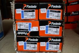 Six boxes of Paslode 921588 1.6 x 32mm F16 Straight Brads x 2000 with 2 Fuel Cells.
