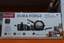 A Prestige Dura Forge non-stick 5-piece cookware set together with a Salter copper ceramic 3-piece