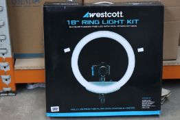 A boxed Westcott 18” bi-colour LED ring light kit.