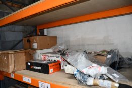 A quantity of car parts/accessories to include tow-bars and wheels.