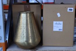 Four as new Nkuku Nami tapered brass pots.