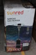 A boxed Sunred Sargas stainless steel gas patio heater 14kw.