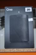 A boxed Sonos One (Gen 2 smart speaker in black).