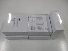 Five boxed and sealed as new i10 wireless ear pods, version 5.0, DC 5V, talk time 2 - 3 hours.