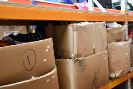 Six boxes of assorted clothing and related items.