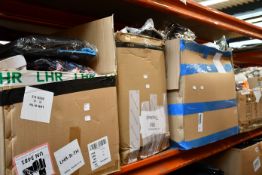 Five boxes of assorted clothing and related items.