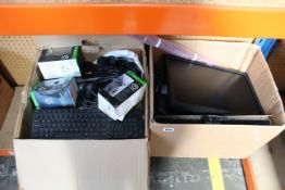 Two boxes of assorted as new and pre-owned small electrical items and accessories (All items sold as