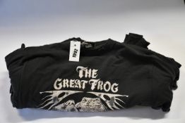 Ten as new The Great Frog London Vintage Reissue 70s Frog and Skull T-shirts in black (M).