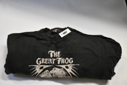 Ten as new The Great Frog London Vintage Reissue 70s Frog and Skull T-shirts in black (XL).