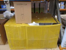 A box of juicer cup blenders (Requires UK plug adaptors).