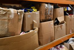 Eight boxes of assorted clothing and related items.