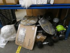 A large quantity of weights and workout items to include assorted dumbbells, kettlebells, barbells