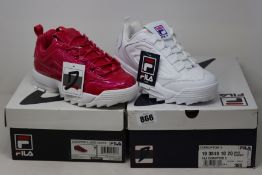 Two pairs of as new Fila trainers; Disruptor II Liquid Luster (UK 4.5) and Disruptor 3 (UK 5).