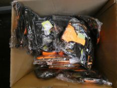 A box of approximately twenty five assorted dog harness (Medium/Large).