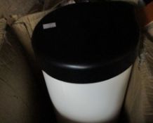 A Penguin foot-operated sanitiser dispenser unit in black/white (Box damaged - some marks on top