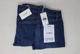 Two pairs of as new Frame Le Beau jeans in Burnside (Sizes 24 and 26).