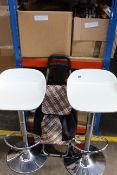 A mixed lot of pre-owned items to include a pair of white swivel kitchen bar stools (AF), a shopping