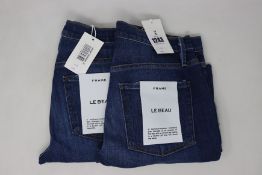 Two pairs of as new Frame Le Beau jeans in Burnside (Sizes 25 and 26).