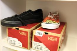 Three pairs of as new Vans footwear; Classic Slip-On Bi (UK 10), Vans Sport (UK 9) and Era Patchwork