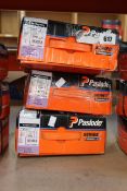 Three Paslode 141074 3.1 x 90mm Galv Plus round ring shank nails x 2200 with 2 fuel cells (Some