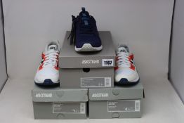 Three pairs of as new Asics Tiger trainers; two pairs of Gel-Lyte V (UK 3.5, 6) and Gel-Lyte