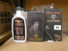 A quantity of tattoo materials to include nine Kuro Sumi Soft Greywash Shading Ink (360ml) and