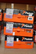 Three Paslode 141071 2.8 x 63mm Galv Plus round ring shank nails x 3300 with 3 fuel cells (Some