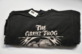 Ten as new The Great Frog London Vintage Reissue 70s Frog and Skull T-shirts in black (M).