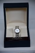 A ladies boxed as new Longines PrimaLuna 30mm watch in silver (RRP £1190).