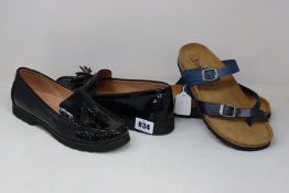 A pair of as new Jones Bootmaker Geranium black patent loafers (UK 9) and Jones Bootmaker Feix